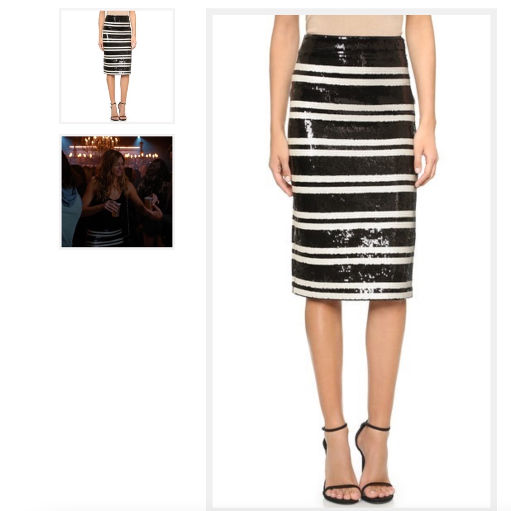 Nwot Alice + Olivia Sequined Black & White Striped Midi Skirt Aso Hilary Duff